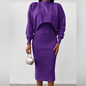 Purple Knit Sweater and Ribbed Knit Dress Set